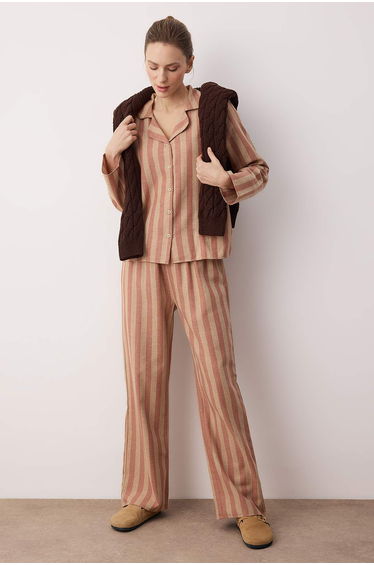 Dusty Rose-Ecru Cotton Thick/Personalized Plaid Flannel Woven Pajama Set