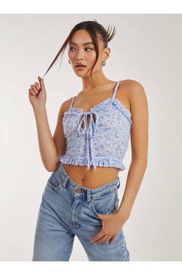 Ditsy Floral Cut Out Strappy Crop Top