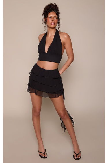 Black Chiffon Ruffle Skort Co-ord