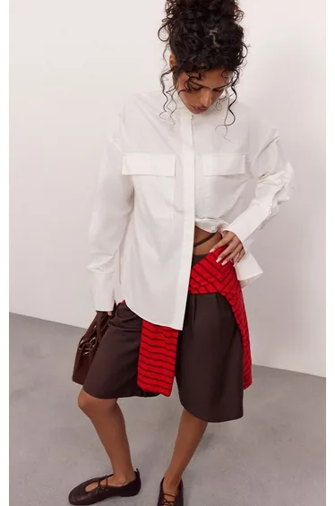 Chocolate Woven Tie Detail Tailored Jorts