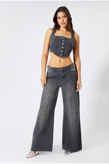 Button Down Denim Corset Top