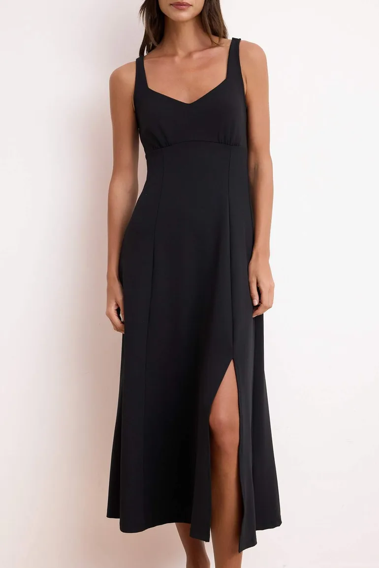 Black A-Line/A Bell Form Sweetheart Neck Sleeveless Maxi Scuba Crepe Knitted Dress - 2