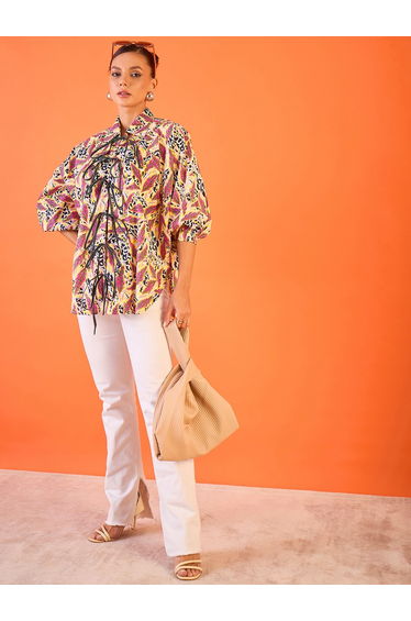 Multi Print Front Tie-Up Longline Shirt