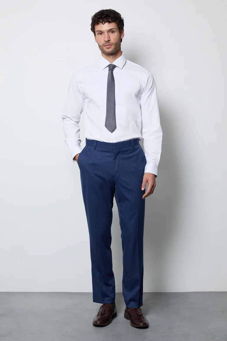 Royal Blue Textured Tailored Fit Suit Trousers - 1