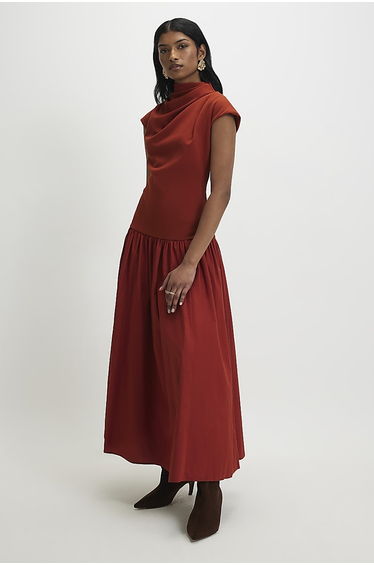 Orange Short Sleeve Hybrid Drape Maxi Dress