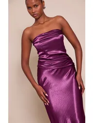 Purple Pleat Bust Detail Bandeau Maxi Dress - 3
