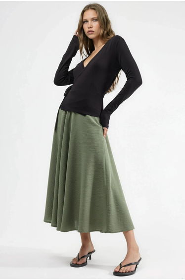BUSEM High Waist Textured A-Line Maxi Skirt