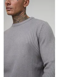 Tall Basic Regular Fit Ribbed Knitted Jumper - grey - 2
