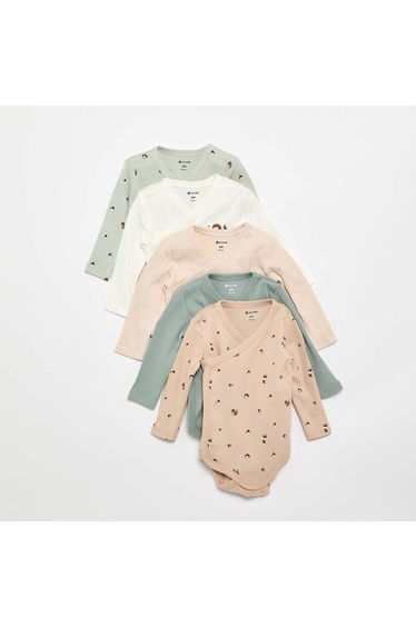 Pack of 5 Printed Cotton Bodysuits BLUE