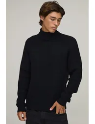 Regular Fit Roll Neck Ribbed Knitted Jumper - black