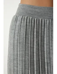 Women's Gray Ribbed Knitwear Crop Skirt Suit - 7