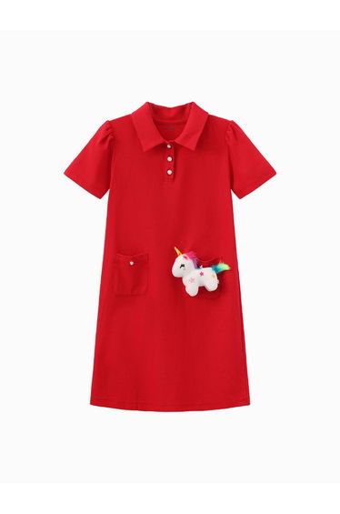 Girls' Polo Dress with Unicorn Toy Detail