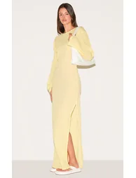 Lemon Textured Long Sleeve Maxi Dress - 1