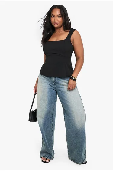Plus Bow Back Peplum Top - black