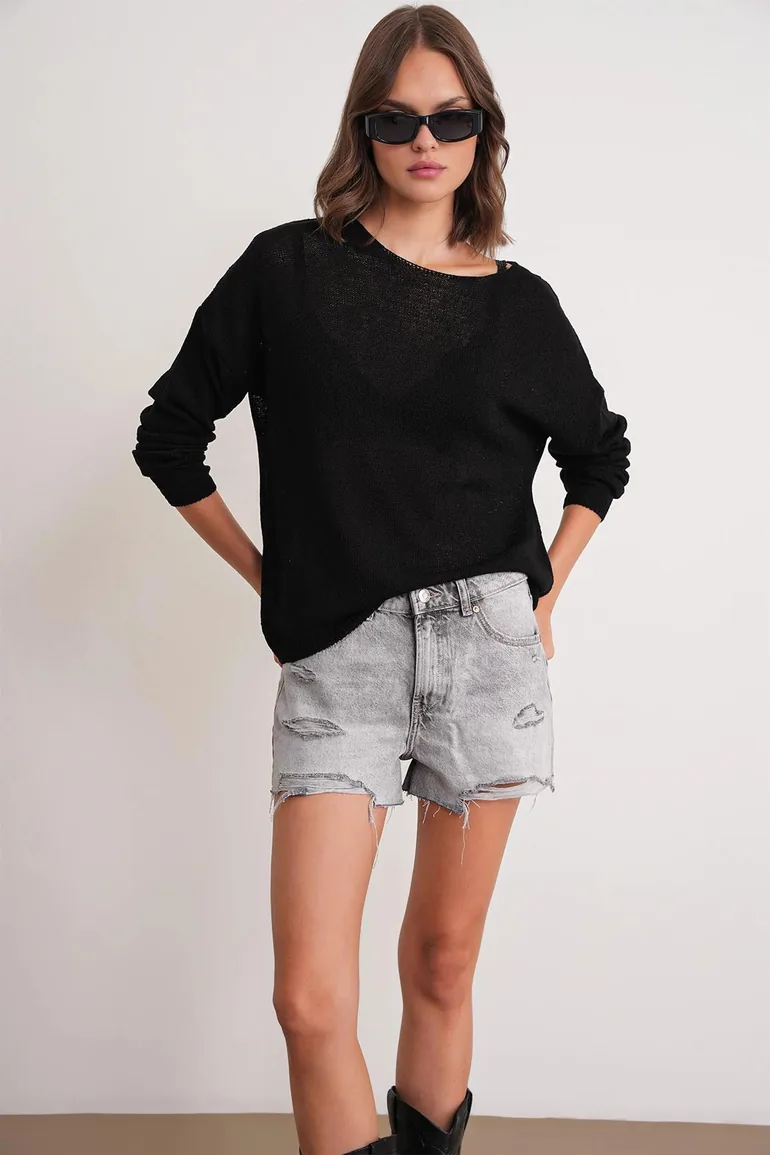 Mixray Oversize Drop Shoulder Knit Sweater - 1