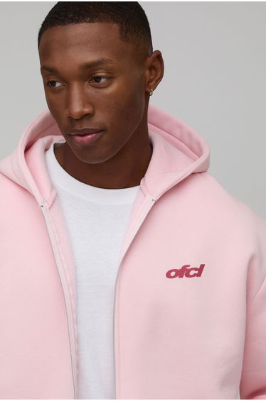 Oversized Boxy Official Zip Through Hoodie - pink
