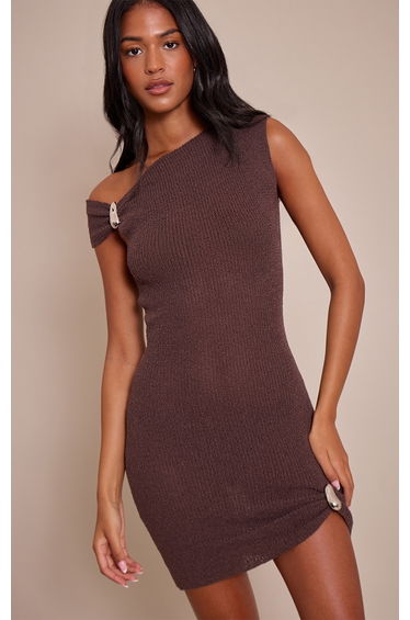 Tall Chocolate Trim Detail Asymmetric Mini Dress