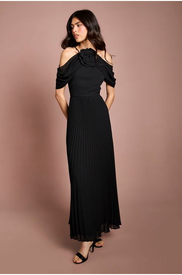 Coast Muse Corsage Halterneck Pleated Maxi Dress