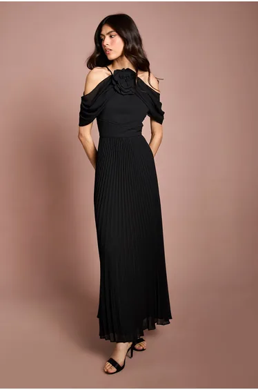 Coast Muse Corsage Halterneck Pleated Maxi Dress