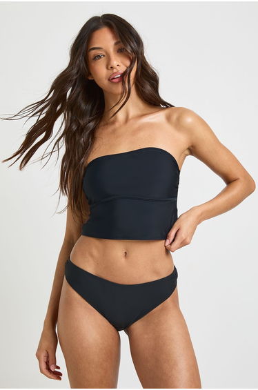 Tankini Bikini Top And High Leg Bikini Bottom - black