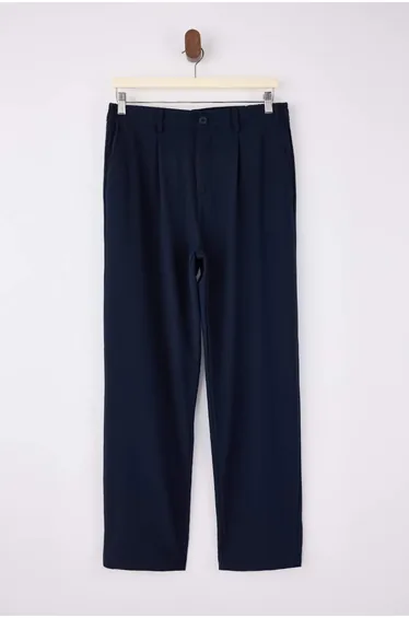 Navy Blue Men's Seersucker Transitional Fabric Trousers