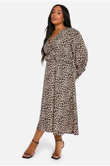 Plus Woven Leopard Midaxi Dress - leopard