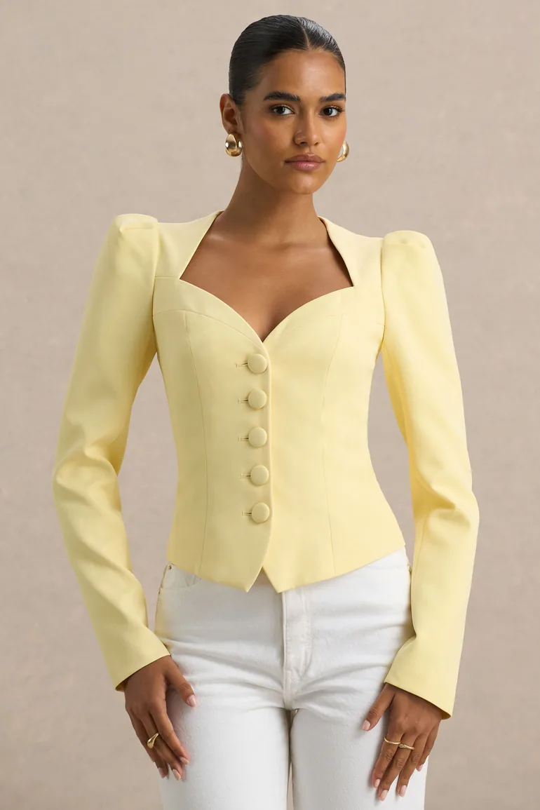 بلوزة بياقة سويتهارت لون أصفر