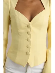 بلوزة بياقة سويتهارت لون أصفر - 5