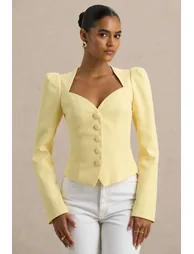 بلوزة بياقة سويتهارت لون أصفر - 2