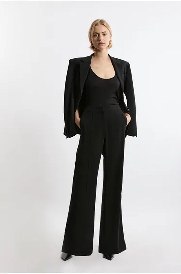 Tailored Crepe Seam Detail Straight Leg Trousers