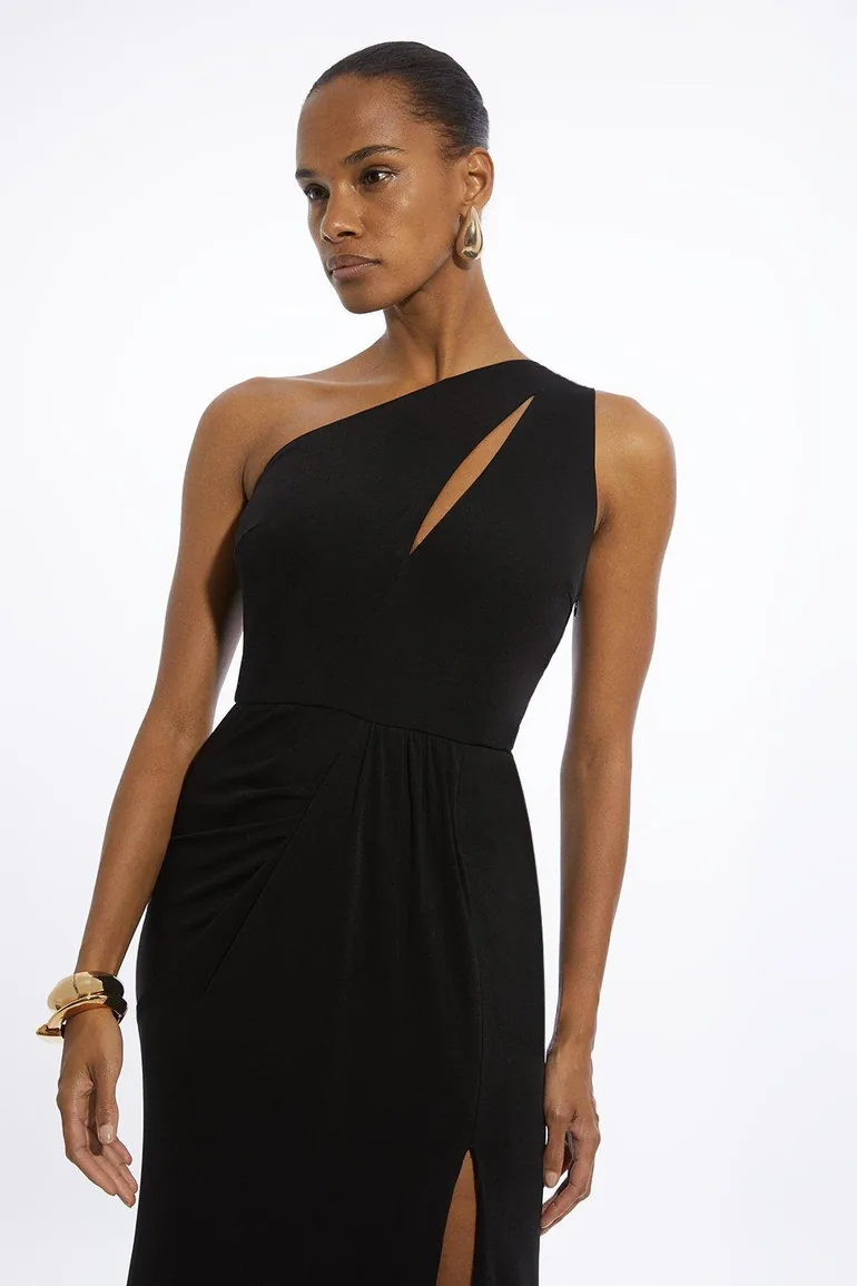 Shop Premium Viscose Jersey Bandeau Split Maxi Dress Online in Oman