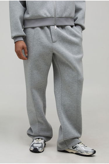 Straight Leg Bonded Scuba Pintuck Joggers - grey marl