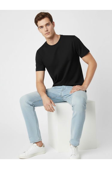 Men Round Neck Acid Wash Cotton T-Shirt