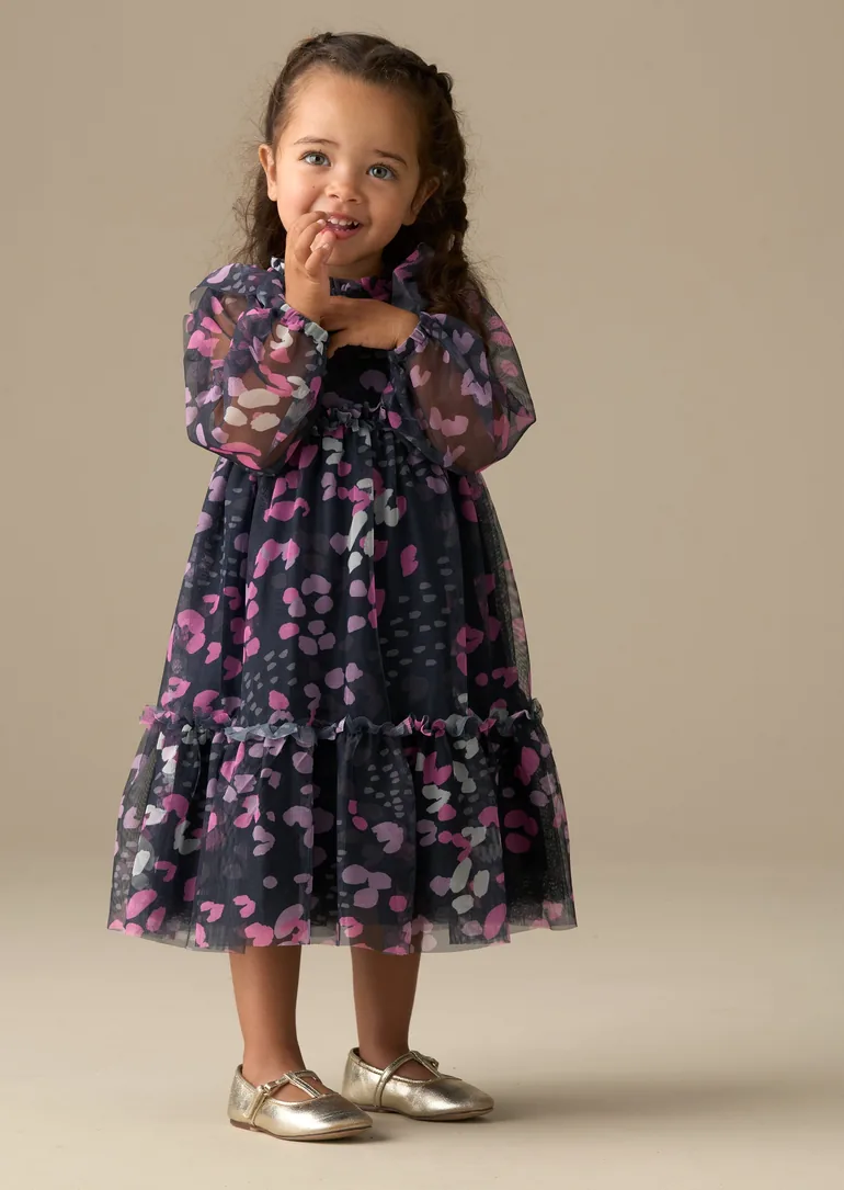 Cara Print Mesh Dress - Navy