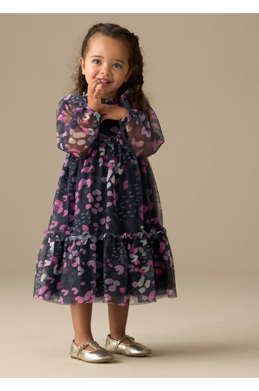 Cara Print Mesh Dress - Navy