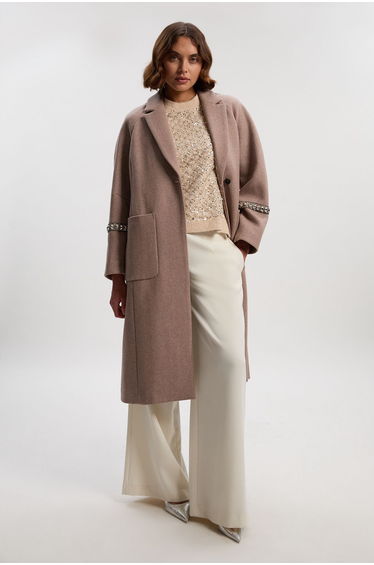 Wool Embellished Oversize Tailored Coat