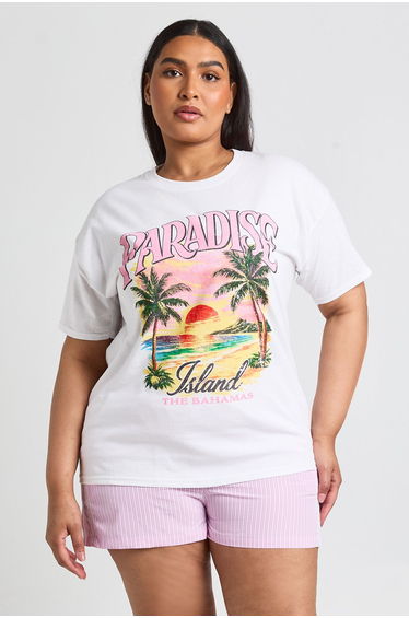 Plus Paradise Printed T Shirt - white