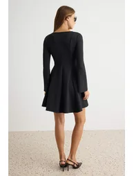 Black Skater/Waist Cut-Out Short / Mini Interlock Knit Dress - 3
