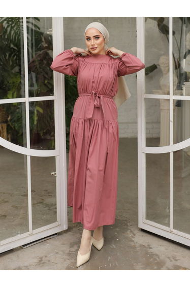 Solid Tiered Maxi Dress with Waist Tie Detail