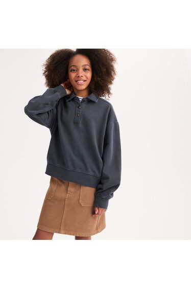 Lightweight Fleece Sweatshirt with Polo Shirt Collar