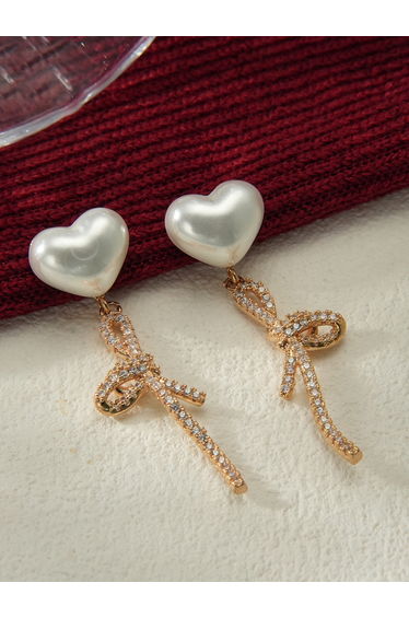 Heart Shape Faux Pearl Embellished Knot Earrings