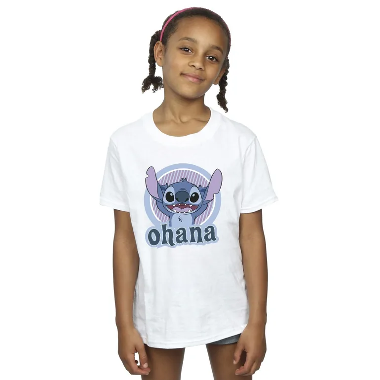 Disney Girls Lilo And Stitch Ohana Circle Cotton T-Shirt - White