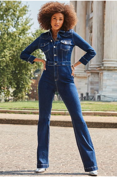 Indigo Blue Bootcut Denim Jumpsuit