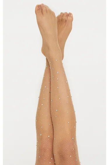 Nude Diamante Statement Fishnet Tights