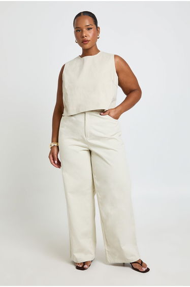 Plus Cotton Twill Boxy Top - ecru