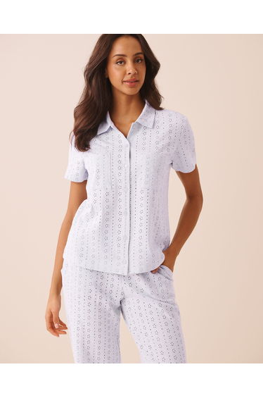 Cotton Eyelet Button-down Shirt