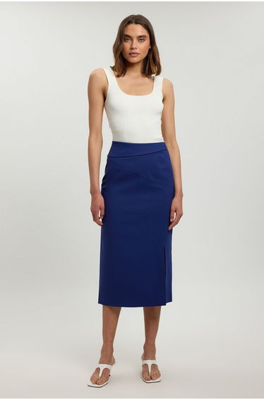Tailored Fold Detail Midi Skirt