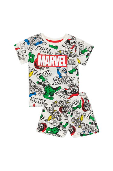 Marvel Boys Superhero Short Pyjama Set - White/Multicoloured