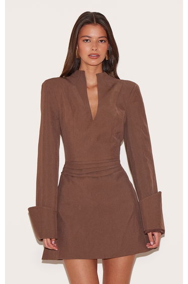 Chestnut Woven V Neck Mini Dress product thumbnail 2