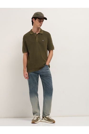 Men Textured Flat Knit Relaxed Fit Polo
